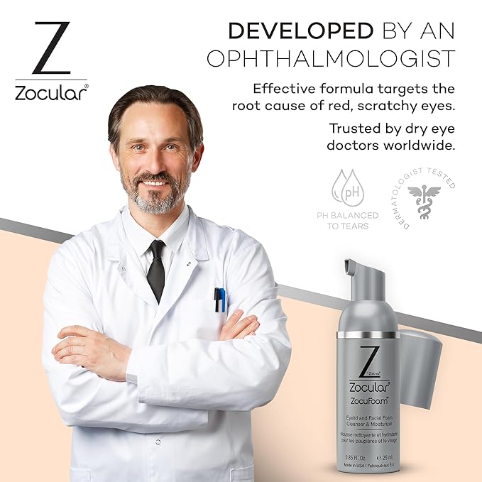 ZocuFoam Eyelid Cleanser - Foaming Eyelid Scrub - Natural pH Balanced Solution - 25mL