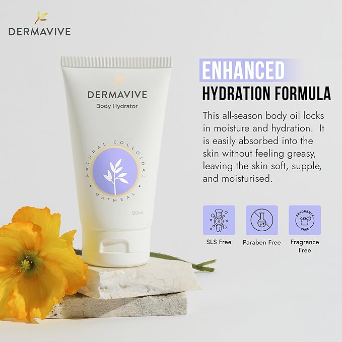 Oatmeal Body Hydrator – Colloidal Oatmeal Moisturizing Oil for Dry, Flaky & Sensitive Skin – Nourishing After-Shower Body Oil for Kids, Teens & Adults – 120ml (4.05 fl oz)