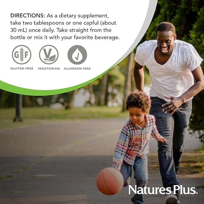 Natures Plus Source of Life Gold Multivitamin Liquid - 30 oz - Supports Energy Production, Healthy Immune System & Well-Being Includes Vitamins D3, B12, K2 & Over 120 Whole Food Nutrients, 30 Servings
