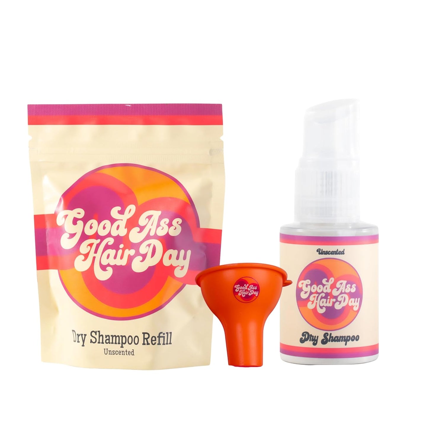 Good A Hair Day Powder Dry Shampoo Bottle + Refill + Funnel VALUE BUNDLE, All Natural, Talc-Free, Oil Absorbing, Handmade in WI (Unscented)