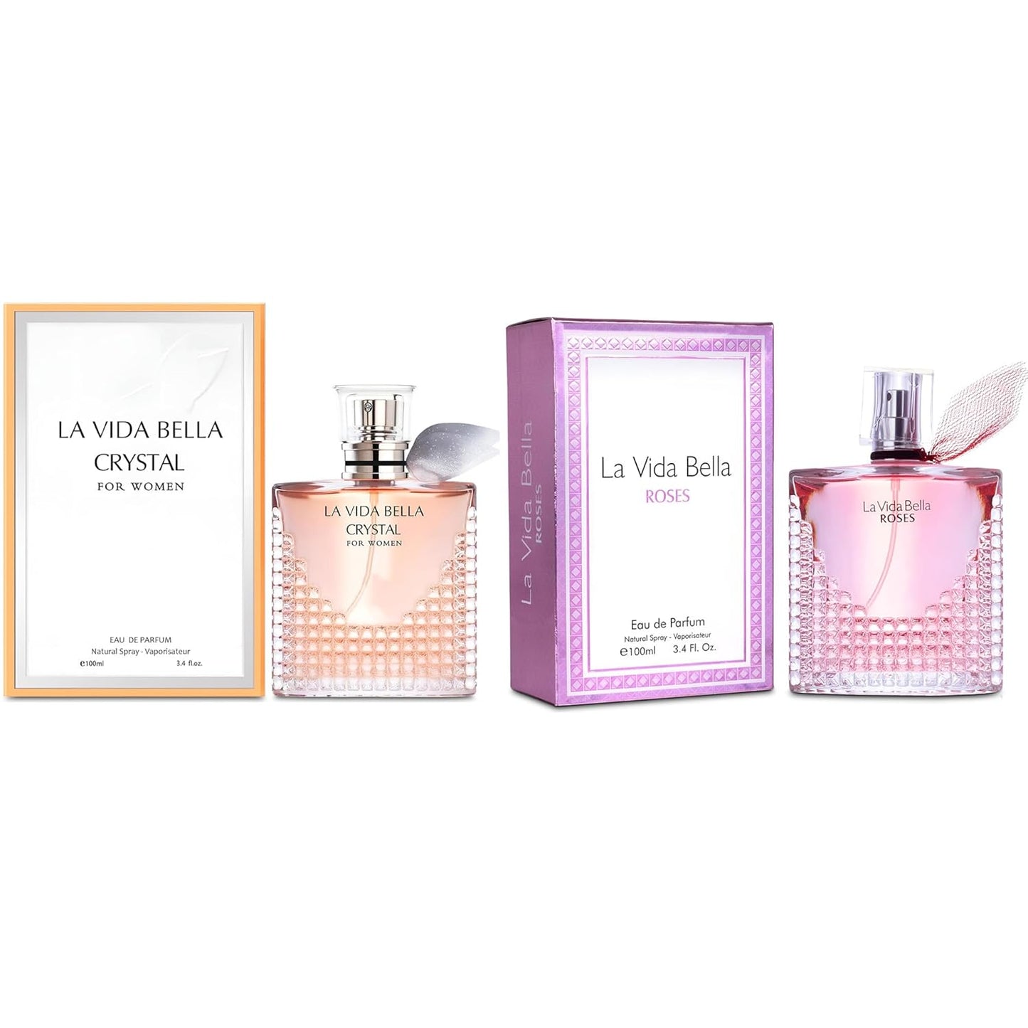Women Perfume La Vida Bella Rose&Crystal Set Eau de Parfume Spray Long Lasting Fresh Eau de Toliette for Women 3.4 Fl Oz Each Dily Used