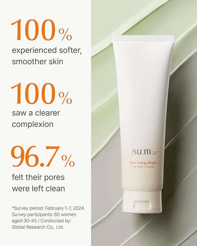 SU:M One Minute Clay Mask - Pore Cleanser & Hydrating 2-in-1 Korean Face Mask and Facial Cleanser for Blackheads, Exfoliation & Smooth Skin, 5.07 fl oz