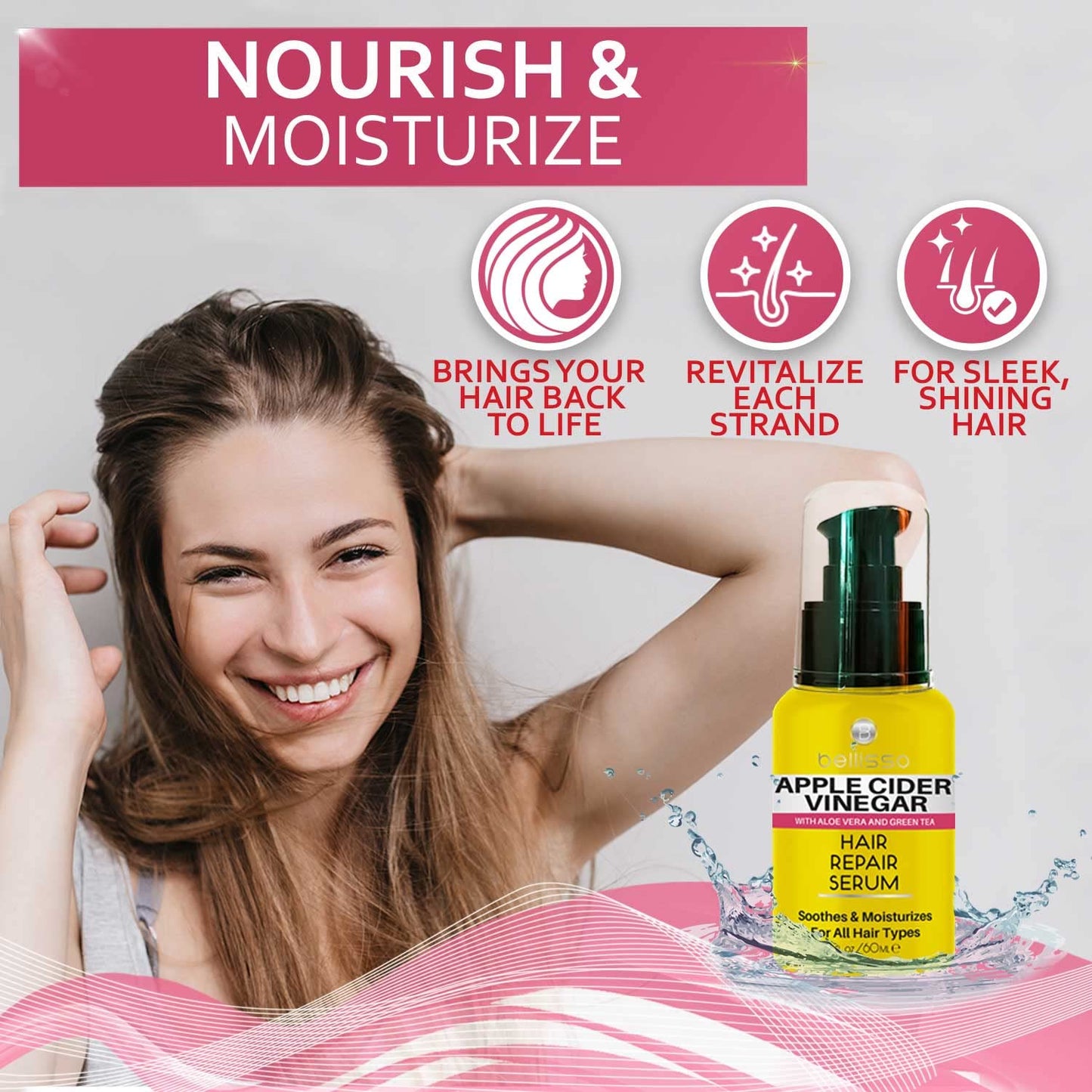 Apple Cider Vinegar Hair Serum Oil - Anti Frizz Styling Product to Stop Flaky and Itchy Scalp - Repair Treatment for Dry and Damaged Hair - Intense Moisturizer for Women and Men – For All Hair Types