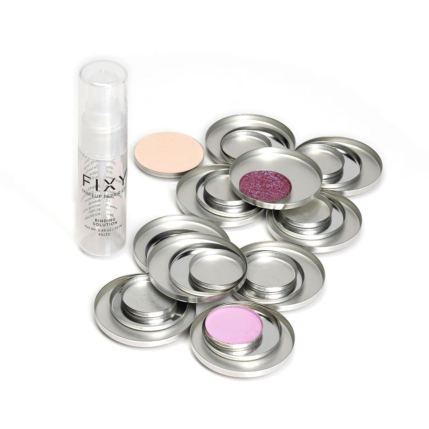 FIXY Ultimate Makeup Refill Kit: Includes 30 Round Empty Magnetic Pans & a Powder Binder Spray | Repurpose your Eyeshadow, Blush, Bronzer, Highlighter & More | Vegan & Cruelty-Free