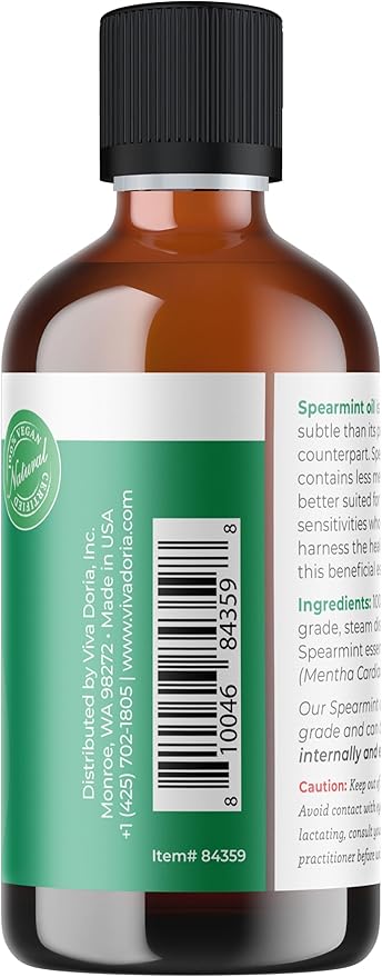 Viva Doria Spearmint Essential Oil, 100% Pure, Natural Spearmint Essential Oil, Undiluted, for Aromatherapy | Food Grade, 118 mL (4 Fluid Ounce)