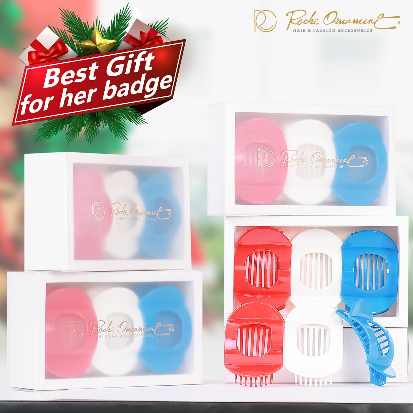 RC ROCHE 6 Pcs Flat Claw Hair Clips for Women Thick Hair French Round Duckbill Square Secure Strong Hold Grip Clamps Barrettes Curved No Slip No Crease Styling Cute Jumbo XL, Large Limited Edition