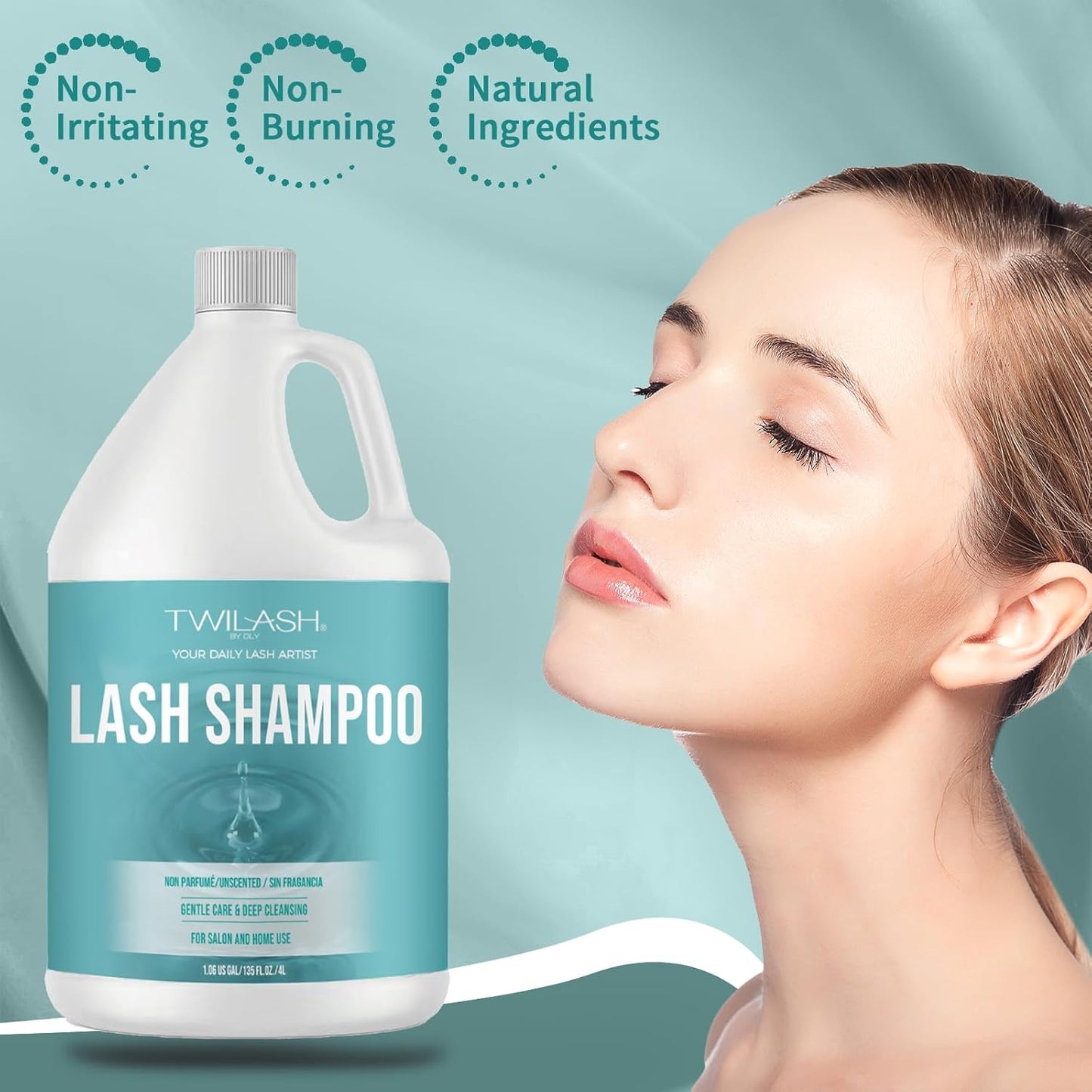Lash Shampoo Bulk, Eyelash Cleanser for Extensions 4 Liters, Dispenser Pump, Safe Makeup Remover, Non-irritating or Burning Eyelid Foaming Cleanser for Professional Salon and Home Use (Unscented-4L)