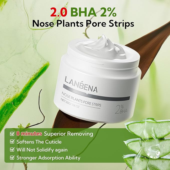 LANBENA 2.0 Blackhead Remover - 60 Pieces Peel Off Mask for Nose & Face, Nose Plants Pore Strips with Salicylic Acid, Blackhead Removal Kit 1.05oz