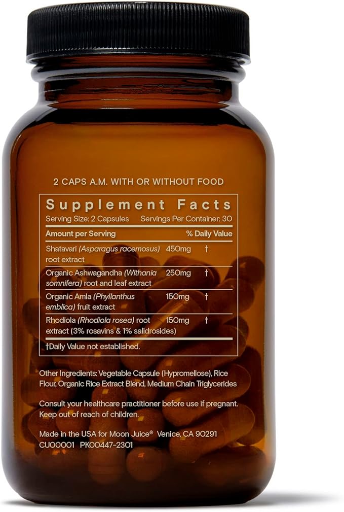 Moon Juice SuperYou Natural Calming Supplement 250mg Ashwagandha, 150mg Rhodiola, 450mg Shatavari 150mg Amla (60 Capsules)