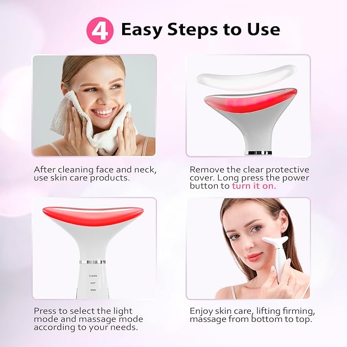 3-in-1 Portable Face and Neck Massager Tool with LED, Red Light Therapy, Vibration & Thermal Functions for Skin Care, Lifting & Firming, Galvanic Facial Machine.