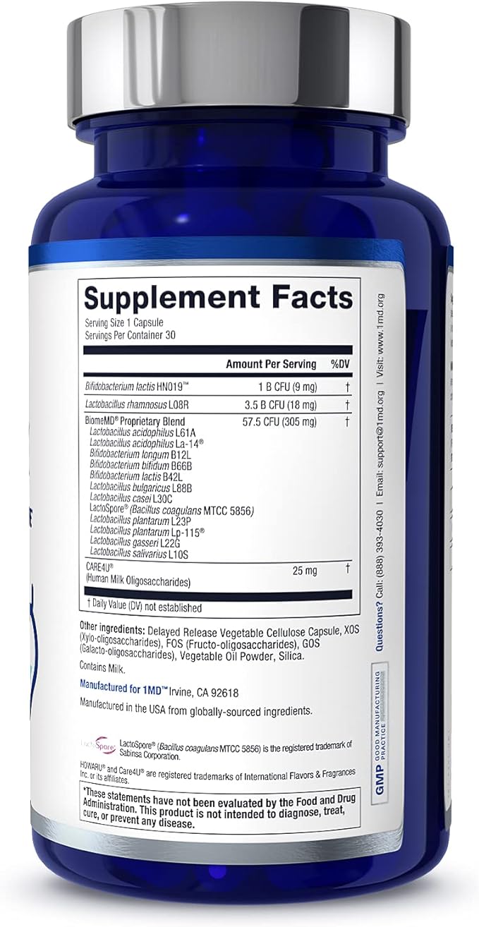 1MD Nutrition BiomeMD Probiotics 62 Billion 15 Comprehensive 30 Capsules