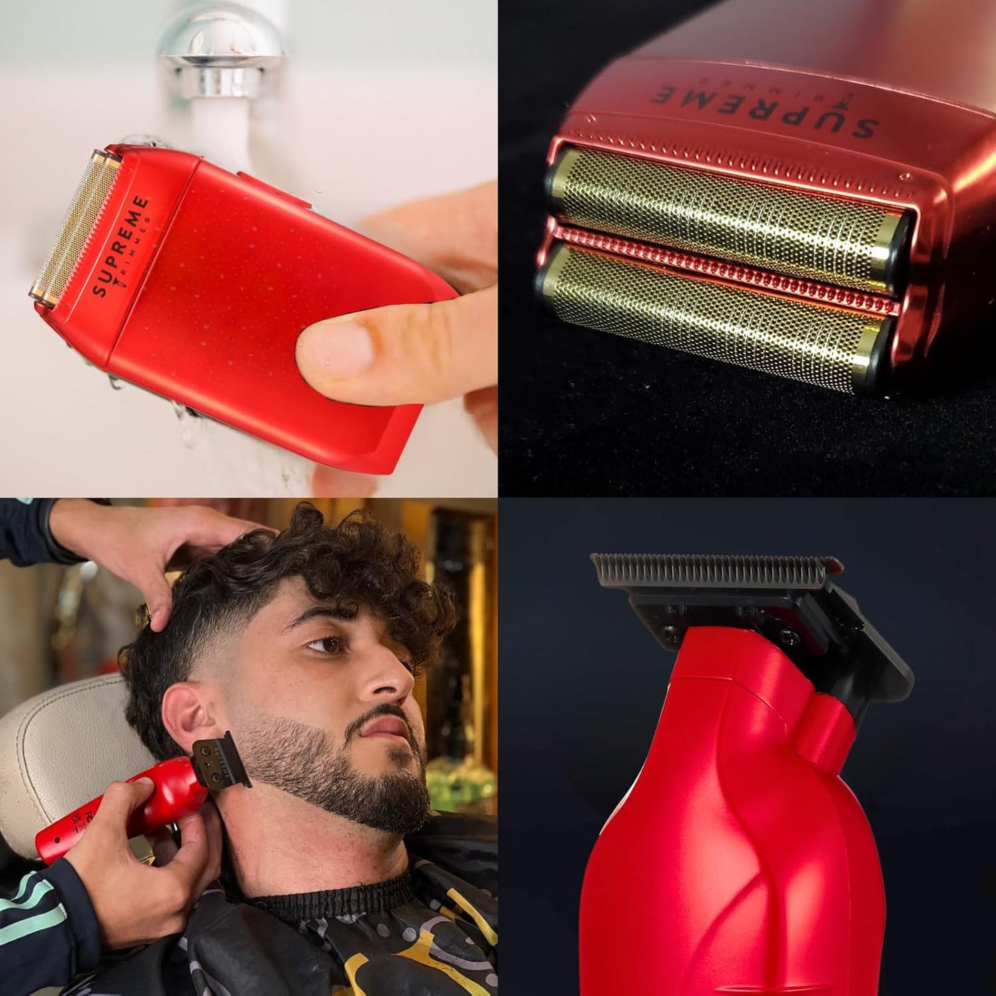 Supreme Trimmer Vader Trimmer & Crunch Foil Shaver Barber Haircutting Kit | Professional DLC T-Blade Beard Trimmer ST3778 & STF602 Waterproof IPX6 Shaver Set | Red