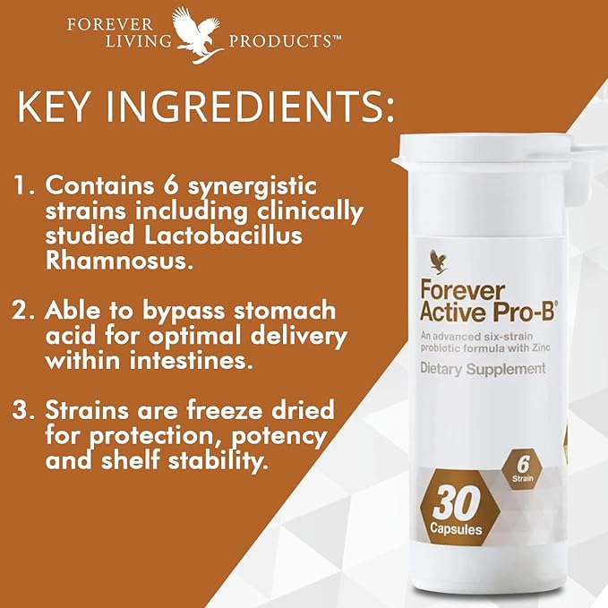 Forever Living - Forever Active Pro-B 8Billion CFU, 6 Synergistic 30 Capsules