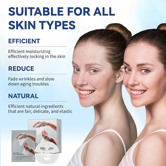 Deep Collagen Anti Wrinkle Lifting Mask, Collagen Mask, Deep Hydrating Firming Overnight Hydrogel Mask, Pore Minimizing, Elasticity Improvement(10PCS)