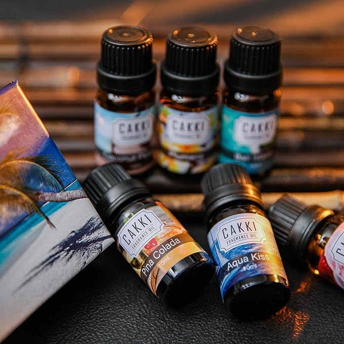 Summer Essential Oils for Diffusers for Home, CAKKI Fragrance Oils Set, 6X10ml with Coconut Passion, Plumeria, Pina Colada, Aqua Kiss, Bali Island, Strawberry, Aromatherapy Oils, for Candles Making