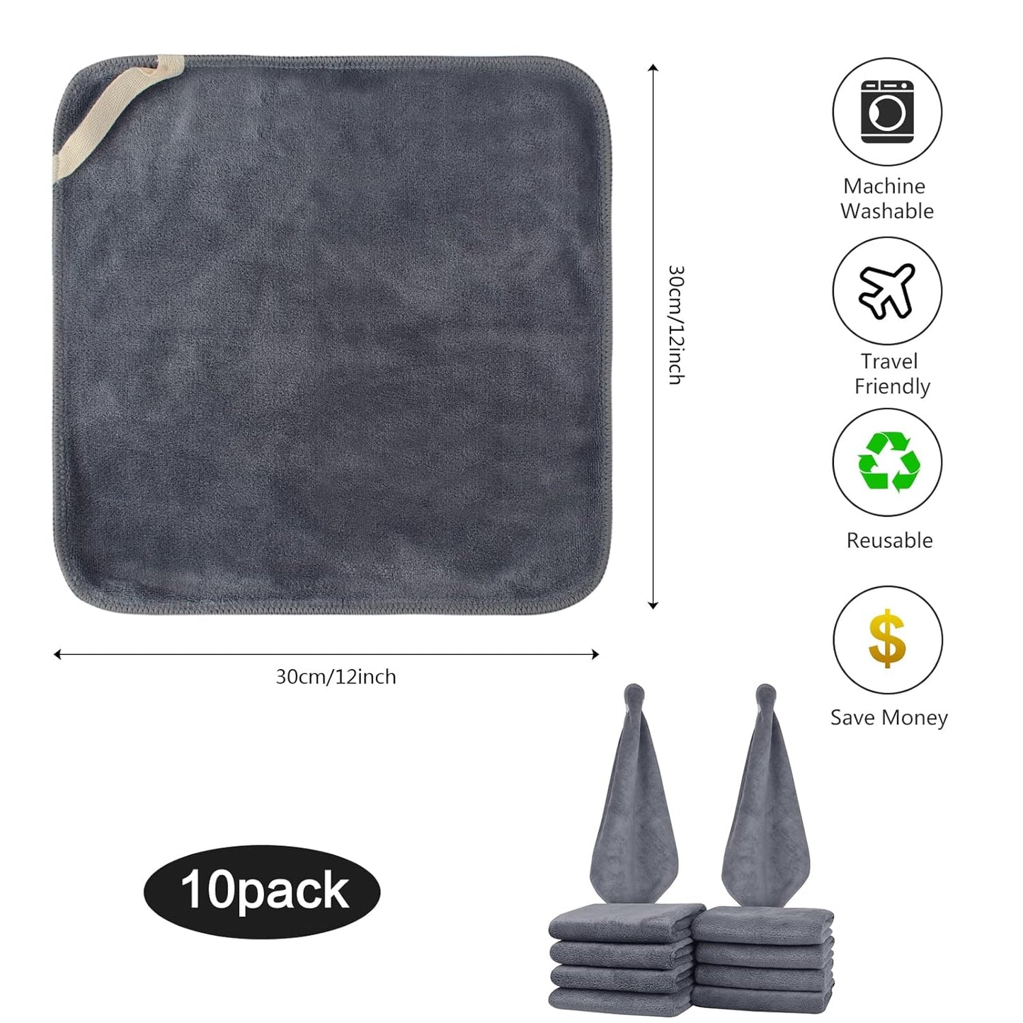 SINLAND Microfiber Facial Cloths Fast Drying Washcloth 12inch x 12inch Absorbent Face Wash Cloth Soft Makeup Remover Cloths