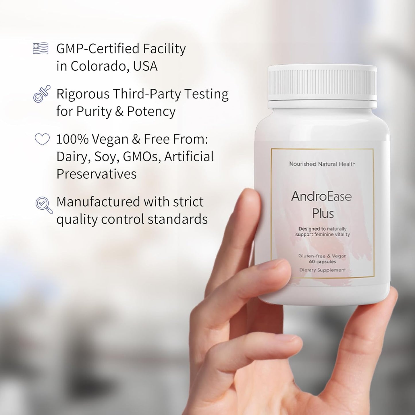 Nourished AndroEase Plus - Natural Balance Supplement for Women - Vegan Formula with Zinc & Saw Palmetto - 240 Capsules for Daily Wellness & Vitality - Made in USA