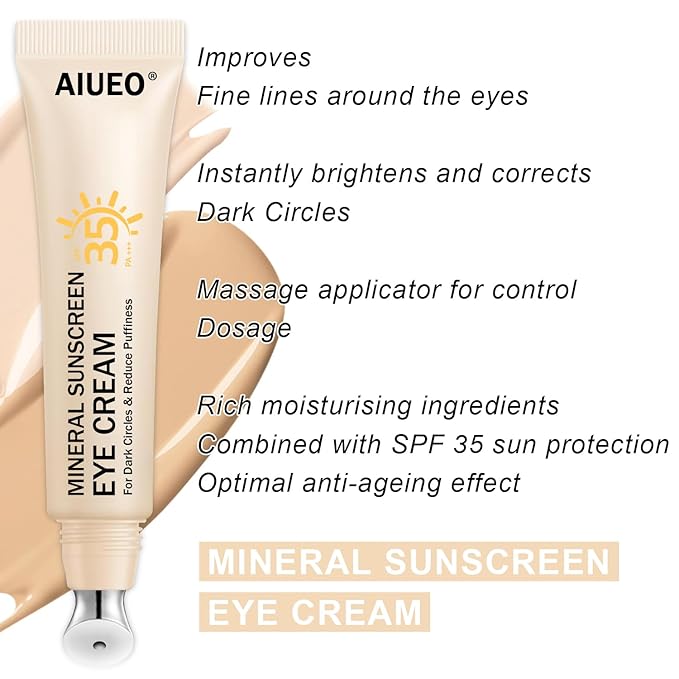 Scarman Mineral Eye Cream, 3-in-1 Anti-Aging Eye Cream, SPF 35, Wrinkle Care, Filter Phone Skin-Damaging Blue Light for Dark Circle and Fine Lines, 15ML(#02 Medium)