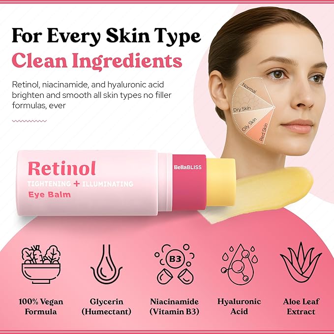 BellaBLISS Retinol Eye Balm โ Hydrating Under Eye Cream for Wrinkles, Dark Circles & Puffiness โ Lightweight Anti-Aging Formula โ Made in Korea โ 0.35 oz / 10 g โ Pack of 1