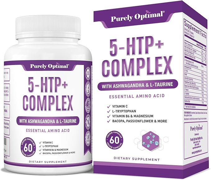 Purely Optimal Premium 5-HTP Plus Supplement 250mg Maximum B6, Gluten 60 Veggie