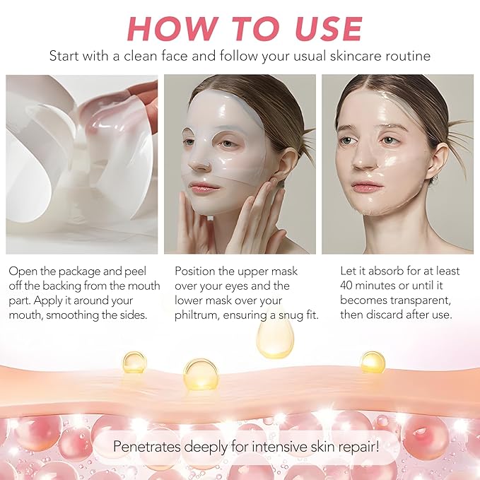 Collagen Face Mask, Hydrating Overnight Hydrogel Collagen Mask for Women, Deep Collagen Anti Wrinkle Lifting Mask for All Skin Types, Pore Minimizing, Elasticity Improvement, 34g x4ea
