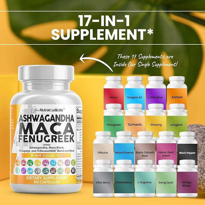 Clean Nutraceuticals Ashwagandha Maca Root Fenugreek 60 Count