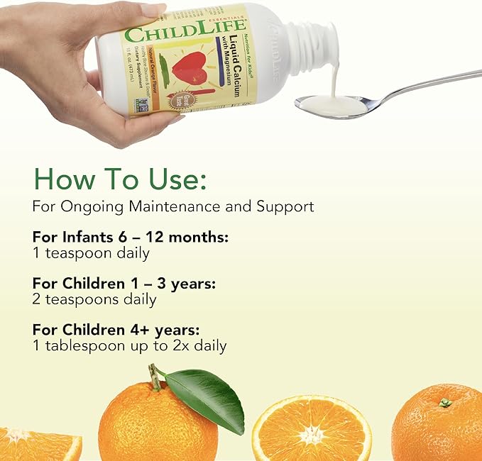 ChildLife Essentials Liquid Calcium Supplement for Kids - Baby Calcium with Magnesium, Zinc, and Vitamin D3 - Orange Flavor, 16 fl oz (2 Pack)