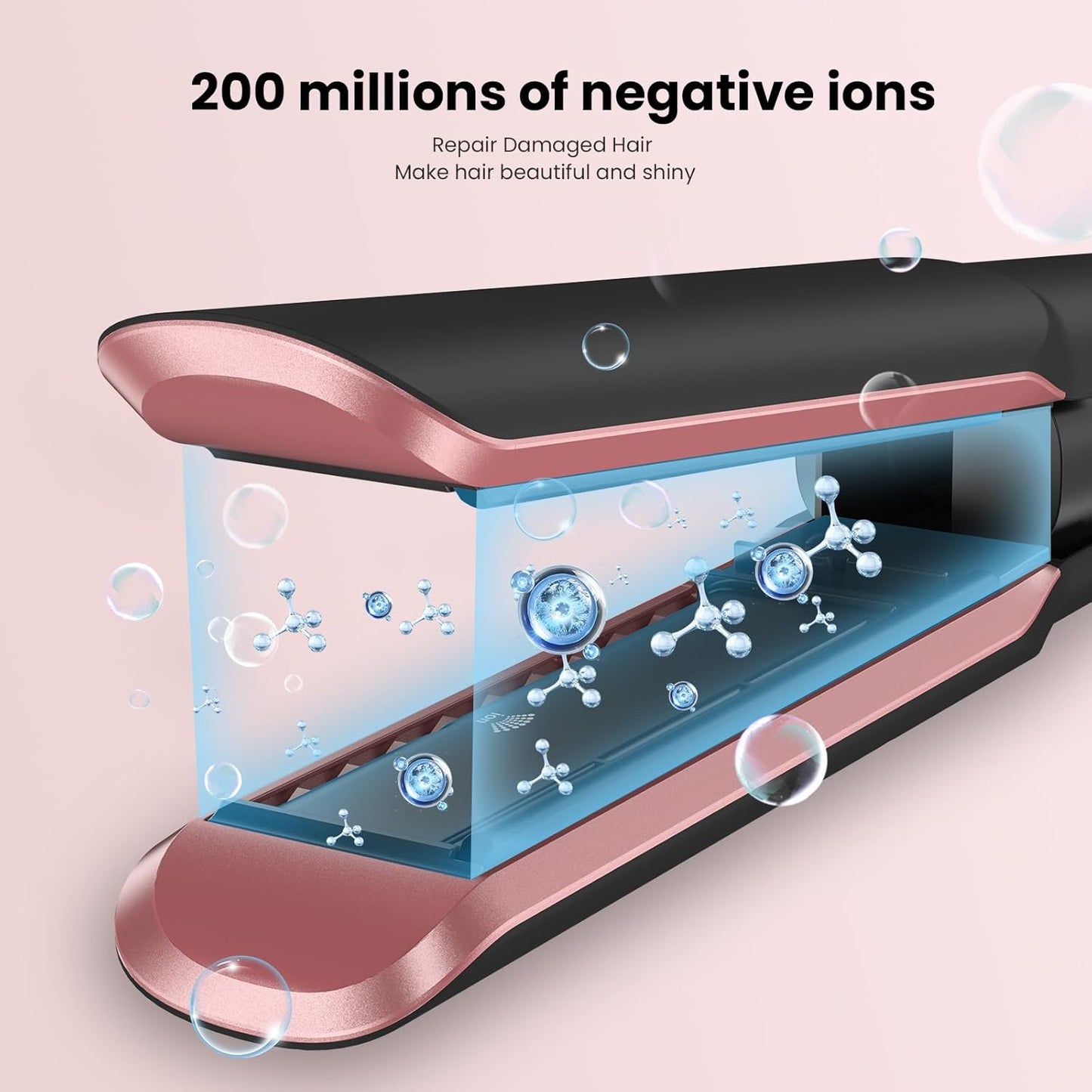 Hair Straightener - 2 in 1 Wet to Dry Hair Dryer and Straightener with High-Speed Airflow + Rapid Heat-Up + Customizable Temperature + LCD Display & Auto Shut-Off + No Heat Damage (Dark Black)