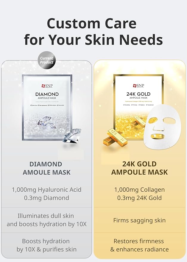 SNP [K Beauty Diamond Ampoule Sheet Mask | Tightening, Hydrating, and Nourishing with Real Diamonds for All Oily Skin Types | Korean Face Mask Skincare | Facial Moisturizing | 10 Sheets