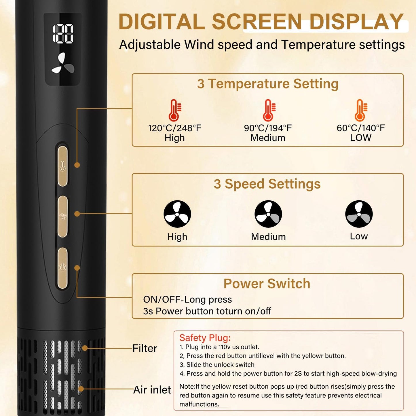 Hair Dryer Brush, 8 in 1 Professional Hot Air Styler, 110,000 RPM High-Speed, Fast Drying - NO Heat Damage Blow Dryer Brush for Curling, Volumizing, and Straightening