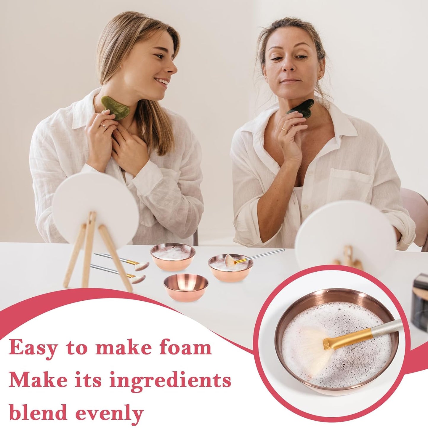 8 Pcs Rose Gold Esthetician Supplies 4 Facial Fan Brushes Esthetician 4 Rose Gold Stainless Steel Mixing Bowls Face Mask Brush Facial Bowls Esthetician for Mud Cream Makeup Spa Salon Women