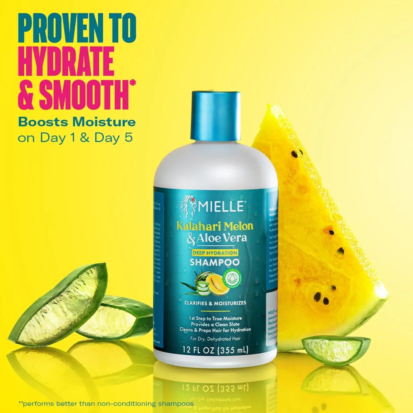 Mielle Kalahari Melon & Aloe Deep Sulfate Free Shampoo - Hydrating & Clarifying Shampoo for Dry, Curly, and Textured Hair - Removes Buildup & Delivers 5 Days of Moisture (12 fl oz)