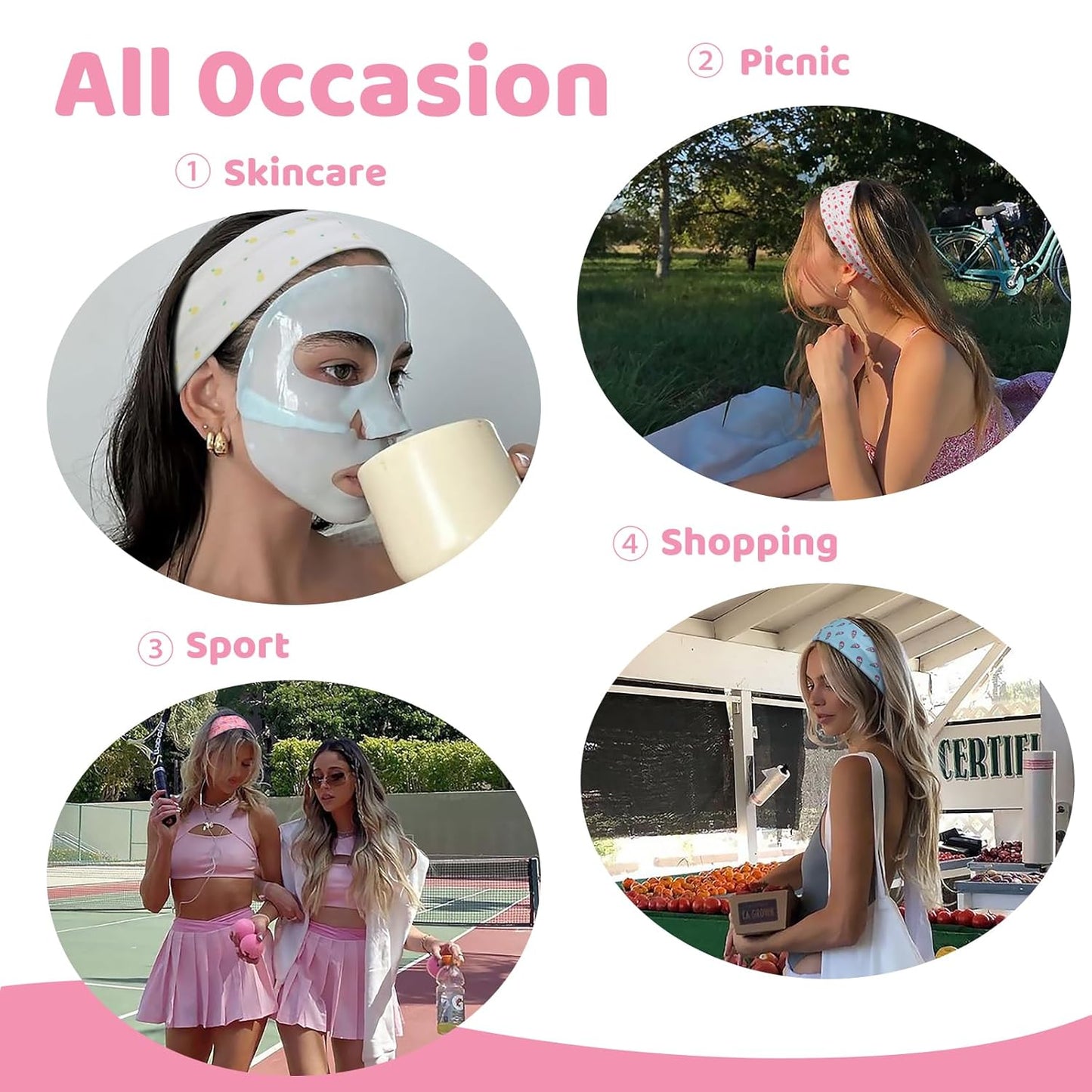 TERSE Fashion Headbands for Short Hair Non-Slip Elastic Floral Hairbands, Soft Fabric 2 Inches Thick Cute Head Accessories for Women and Girls