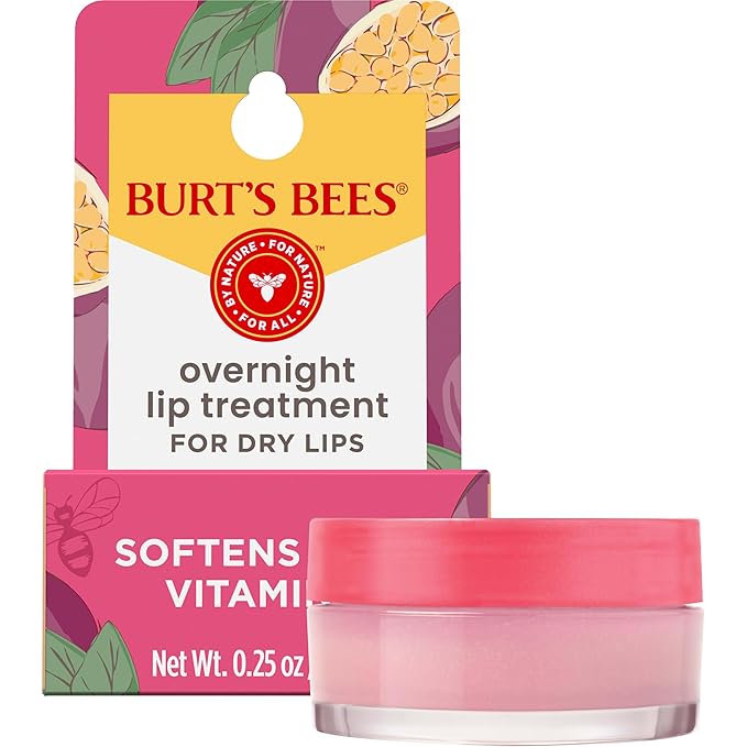 Burt's Bees Overnight Lip Sleeping Mask, 0.25 oz - Moisturizing, Hydrating, Exfoliating, Reduces Fine Lines, Ceramide Infused, Passionfruit Scent