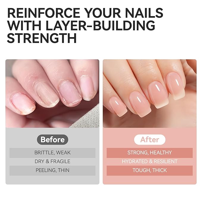 Gelike EC Nail Strengthener for Woman: Nude Blush 15ml 6 in 1 Natural Nail Hardener Extra Strong and Growth - Nail Polish Hardener for Weak and Damaged Nails