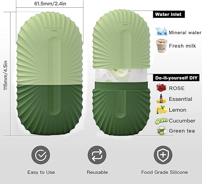 KOGITI Face Ice Roller & Mold - Beauty Facial Massage Tool for Puffiness Relief, Ice Cube Holder (Shell-Green)