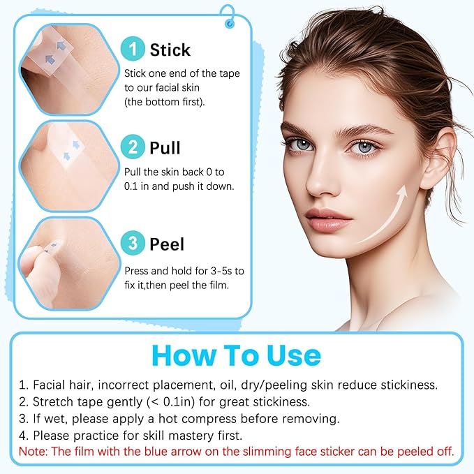 Face Lift Tape, Facelift Tape for Face Invisible, Neck Tape Lift Turkey Neck Skin Tape Facial Tapes for Lifting Loose Sagging Skin, Wrinkles, Jowls, Eyes, Cheek, Double Chin(1 Count (Pack of 200))