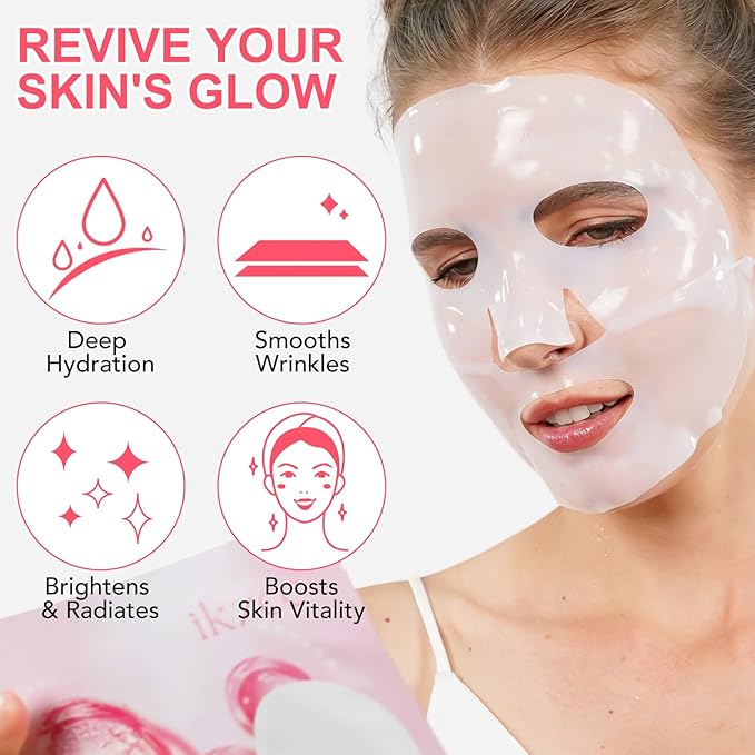 Collagen Face Mask, Hydrating Overnight Hydrogel Mask, Pore Minimizing, Elasticity Improvement, Firming, Moisturizing-4 Pack