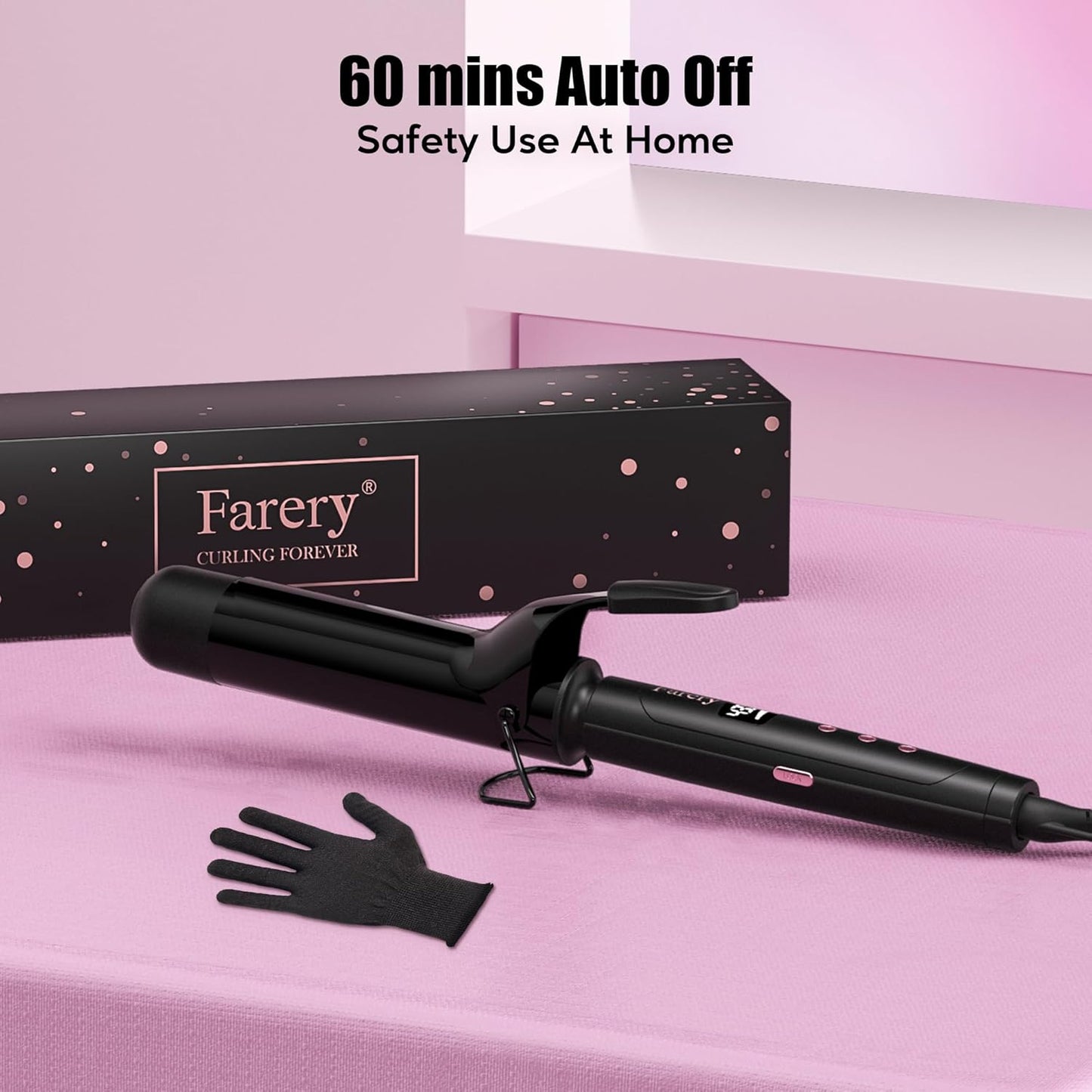 Farery 1.5 inch Curling Iron For Long Hair, Lightweight Long Barrel Curling Iron 1 1/2 Inch, Ceramic Curling Wand Infused Argan Oil & Keratin for Bouncy Curls, 9 Temp Digital Display & Lock Key, Glove