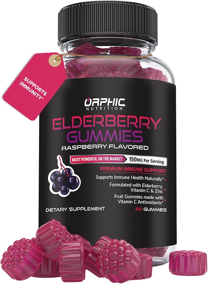 ORPHIC NUTRITION Elderberry Gummies with Vitamin 60 Count 100MG of