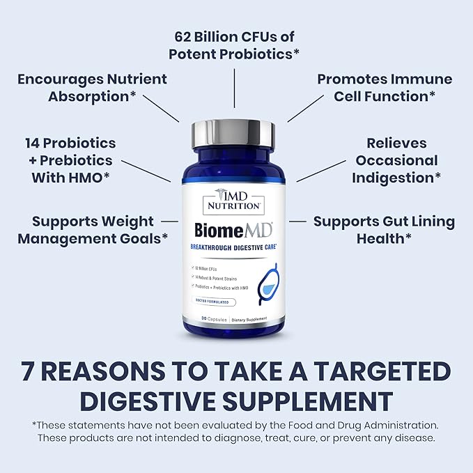 1MD Nutrition BiomeMD Probiotics 62 Billion 15 Comprehensive 30 Capsules