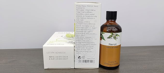Neroli 3.38fl.oz Essential Oil, PHATOIL Pure Aromatherapy Oils for Diffuser, Humidifier, Perfect for DIY Soap, Candle, Bath Bombs Making(100ml)