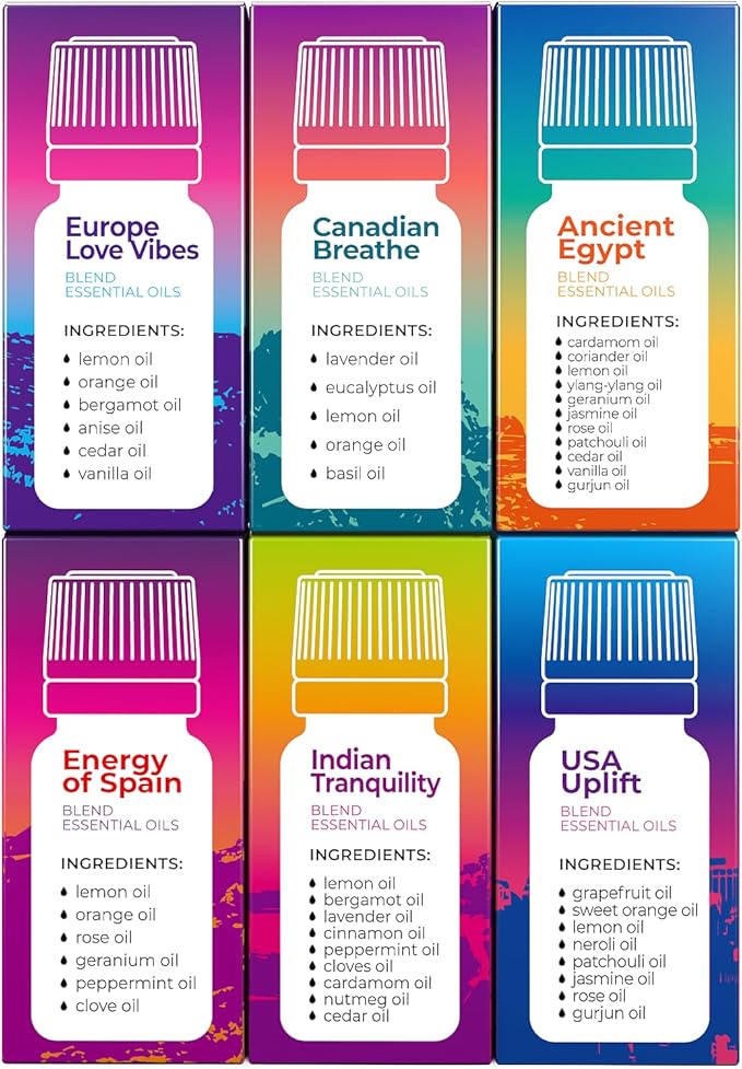 Scent of Adventure Essential Oils Set 6 Aromatherapy Diffuser Blends for Home Office Humidifier Car Fresheners Premium Grade Relaxation Scented Oil Diffuser Refill Essentials Pack Christmas Gift Set