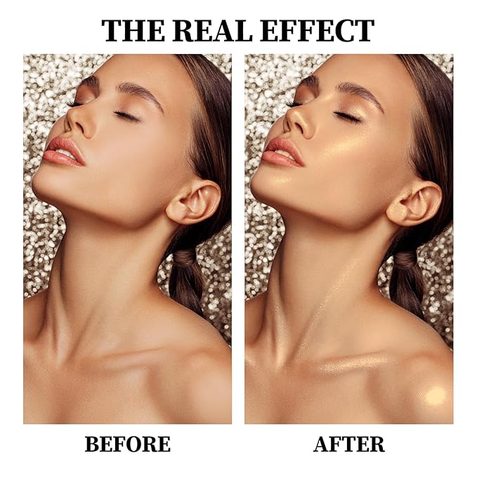 Gold Body Shimmer Oil,Moisturizing Body Oil for Body and Face Highlighter Makeup,Gold Glitter Glow,Waterproofing Long Lasting Body Luminizer Glow with Brushes and Makeup Sponge,85 ml