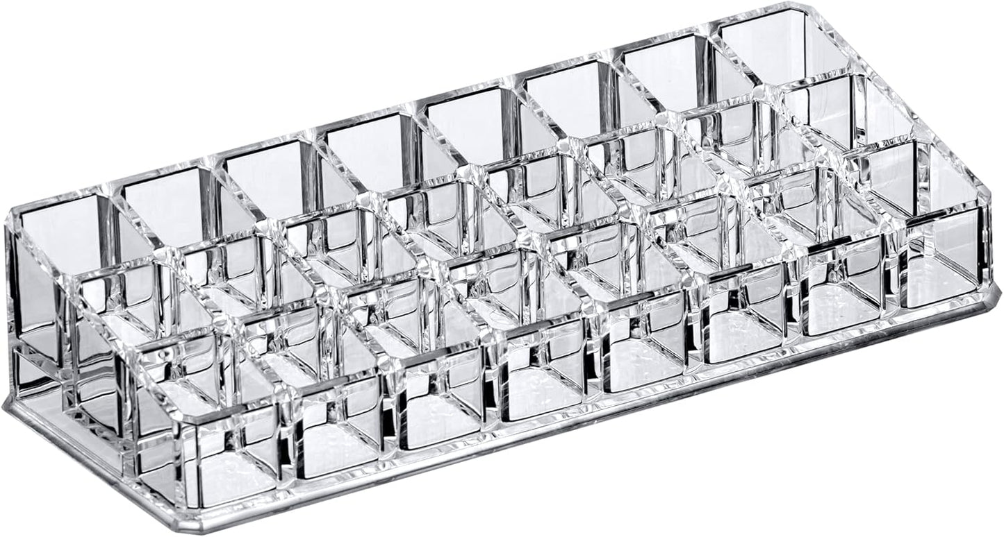Amazing Abby - Glamour - 24-Slot Acrylic Lipstick Organizer, Lipstick Holder, Lip Gloss Holder, Cosmetic Storage Display, Perfect Storage Solution for Drawer and Vanity (Slot Size: 0.9" x 0.9")