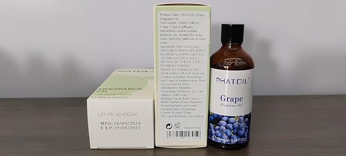 3.38FL.OZ Grape Fragrance Oils for Aromatherapy, Essential Oils for Diffusers for Home, Perfect for Diffuser, Yoga, Skin Care, DIY Candle and Soap Making - 100ml