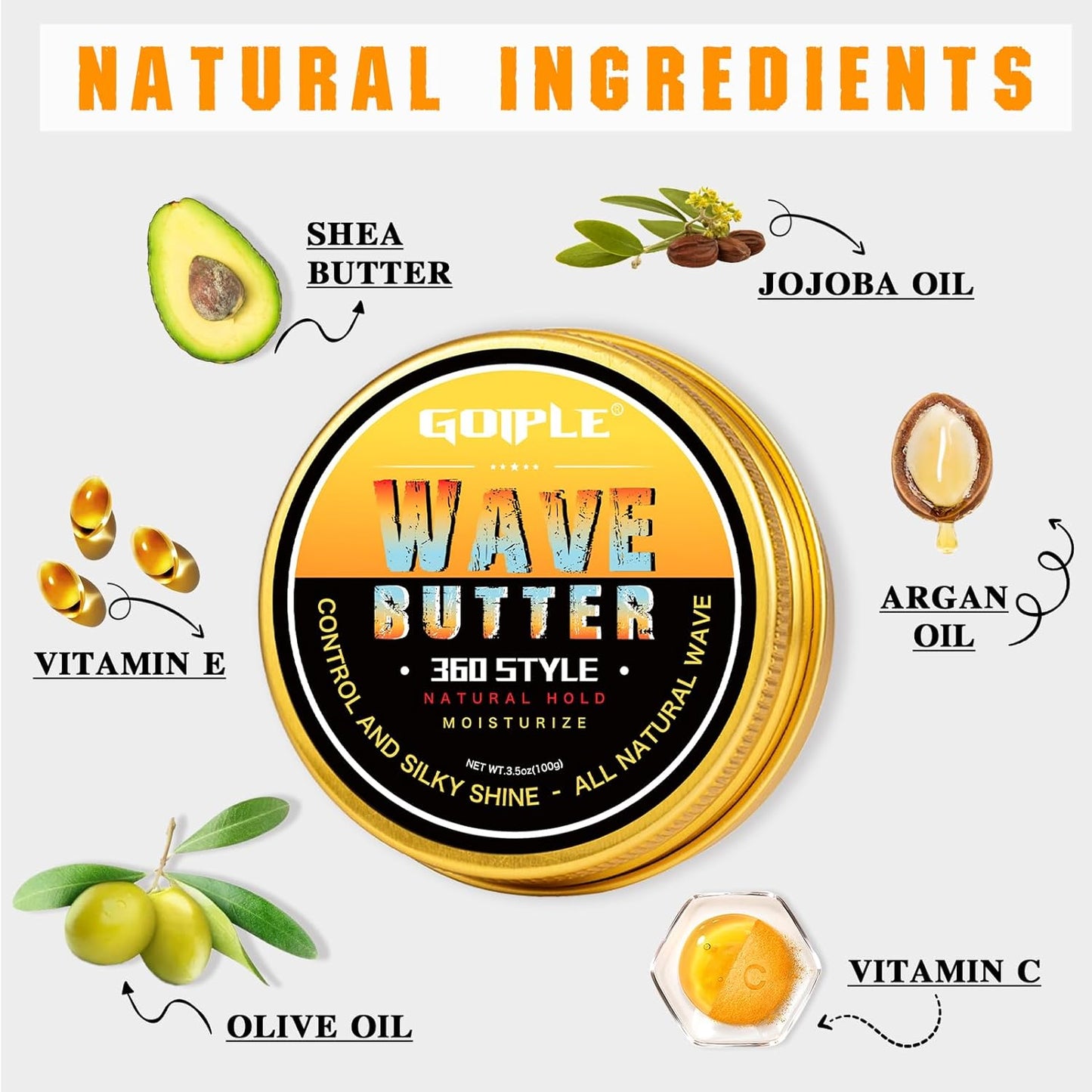 Wave Butter 360 Wave Grease for Men, Wave Pomade for Layered Waves, Moisture, Control and Silky Shine -All Natural Wave Cream, Natural Wave Butter Cream with Shea Butter and Beeswax for Wolfing Kit