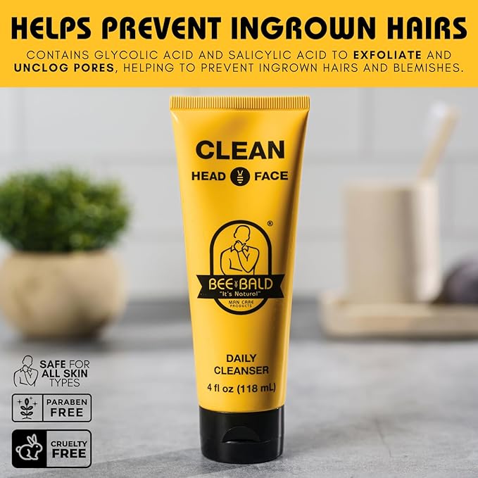 Bee Bald CLEAN Daily Head & Face Cleanser, Refreshes and Thoroughly Washes, Premium Bald Head Care for Men and Women, 4 fl oz (Pack of 3)