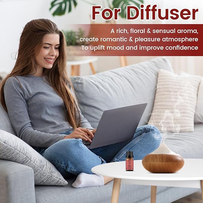 yethious Rose Essential Oil Eucalyptus Essential Oils Set 100% Pure Organic Aromatherapy Oils Rose Oil Essential Oil for Diffuser - 2 Pack 10ML