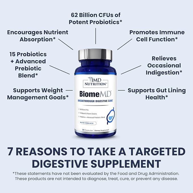 1MD Nutrition BiomeMD Probiotics 62 Billion 15 Comprehensive 60 Capsules